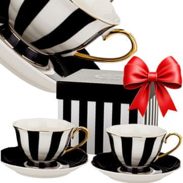 Komplet 2 porcelanastih skodelic 220 ml črno-belo zlati set
