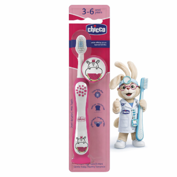 Chicco Zobna ščetka Pink Hippo 3-6 let