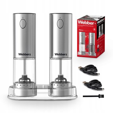 Webber MLINČEK ZA POPER IN SOL, ELEKTRIČNI BATERIJE, USB MLINČEK ZA SOL, 2 KOS