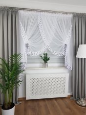 Že izdelana bela voile zavesa 300x150 cm z gipur čipko in nabiralnim trakom
