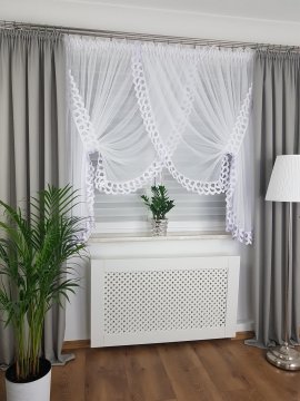 Že izdelana bela voile zavesa 300x150 cm z gipur čipko in nabiralnim trakom