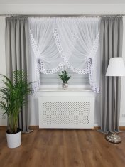 Že izdelana bela voile zavesa 300x150 cm z gipur čipko in nabiralnim trakom