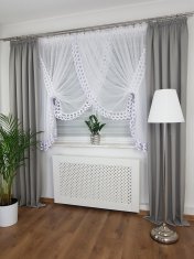 Že izdelana bela voile zavesa 300x150 cm z gipur čipko in nabiralnim trakom