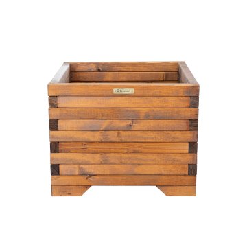 EE Lesen cvetlični lonec 50x50x40cm za teraso, balkon in vrt - Masiven lesen zaboj za grmičevje - Kvadratni vrtni cvetlični lonec iz lesenih hlodov za drevesa, grmičevje, rože - Barva lesa Palisander