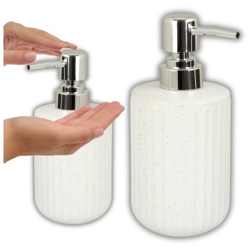 Dozirnik tekočega mila 400 ml, bela, srebrna, keramičen, z indijsko črpalko