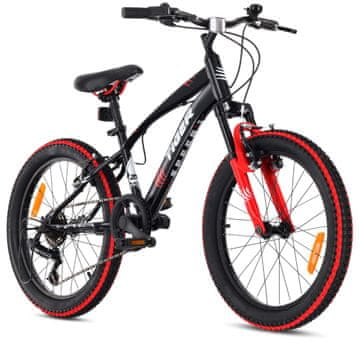 Fantovsko kolo 20 palcev, 6 prestav, Shimano, široke pnevmatike, amortizerji, Revoshift Tiger Bike, črno-rdeče