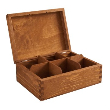 Rjava lesena škatla za čaj s 6 predali 22x16x8 cm