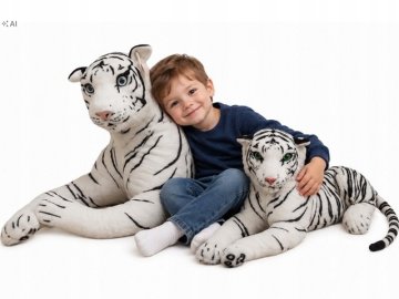 TIGER s kompletom plišastih igrač TIGER snežno bele barve dolžina 105 + 55 cm rep