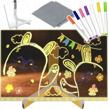 AKRILNA RISALNA TABLICA Z LED OSVETLITVO 30X20 CM STOJALO ZA MARKERJE