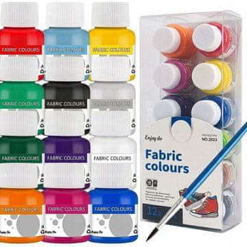 Barve za tekstil za oblačila, material za barvanje majic s čopičem 12 x 25 ml