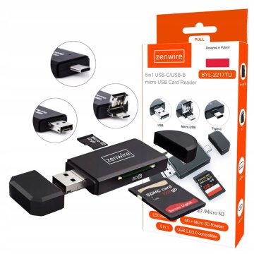 ZENWIRE Adapter za bralnik SD kartic 5-v-1 Micro USB ključek USB-C OTG BYL-2217TU