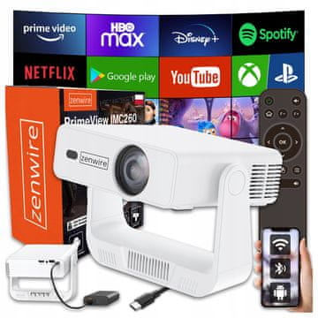 ZENWIRE Mini prenosni projektor Android 14 WiFi 360 Full HD 4K za telefon PrimeView IMC260
