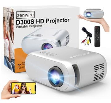 ZENWIRE Mini prenosni projektor WiFi 2,4/5 GHz Miracast Airplay Full HD za pametni telefon 3000 lm d300s
