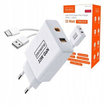 ZENWIRE Hitri polnilnik Cube GAN III 33W USB-C USB-A napajalnik za iPhone Samsung YMS-618
