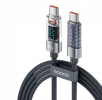 Toocki siv USB C-C kabel 2 metra 100W PD QC + LCD vatmeter 200 cm