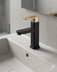 Umivalniška pipa DUERO, črno-zlata, moderna, geometrijska, elegantna
