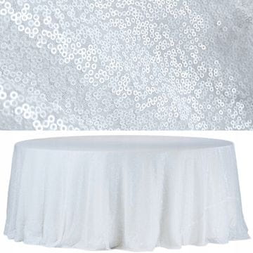 OKROGEL PRT Z BLEŠČICAMI 340 cm bel PRTI PREKRIVANJE ZA MIZO bele bleščice