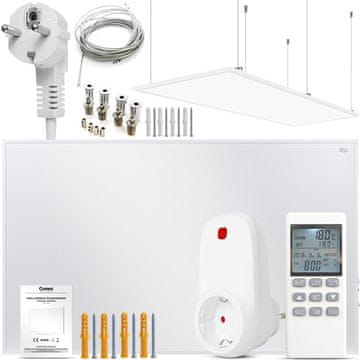 Komplet IR grelne plošče Carbon P800 bele barve + termostat z daljinskim upravljalnikom + stropni komplet