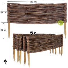 Vrtna palisada, komplet 5 kosov. Pletena ograja za vrt 60x20 cm