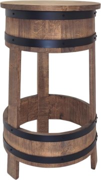 Barski stol v slogu lofta, masiven les, z jeklenimi obroči, temno rjav, z naslonom za noge, za kuhinjo, bar, wenge, 76 x 46 x 41 cm