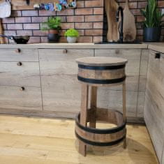 Barski stol v slogu lofta, masiven les, z jeklenimi obroči, temno rjav, z naslonom za noge, za kuhinjo, bar, wenge, 76 x 46 x 41 cm