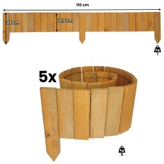 Lesena vrtna ograja 5 kosov 110x25x15cm - svetli hrast - obroba gredic in poti 550 cm