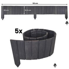 Lesena vrtna ograja 5 kosov 110x25x15cm - obroba za gredice in trate 550 cm - antracitna barva
