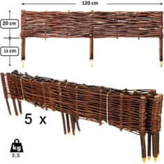 Vrtna palisada, komplet 5 kosov. Pletena ograja za vrt 120x20cm