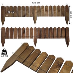 Lesena ograja Palisade 120x20cm. Ograja iz bukovega lesa, lesena obroba