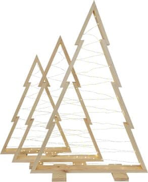 Lesena božična drevesca v kompletu 3 kosov z LED osvetlitvijo - XLL 113, 90, 78 cm.