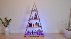 Masivno leseno božično drevo, 110 cm, RGB osvetlitev z daljinskim upravljalnikom