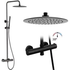 Termostatski tuš steber 118 cm z 25 cm dežno prho, Falcade črna mat