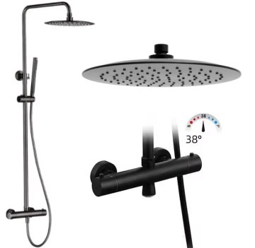Termostatski tuš steber 118 cm z 25 cm dežno prho, Falcade črna mat