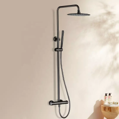Termostatski tuš steber 118 cm z 25 cm dežno prho, Falcade črna mat