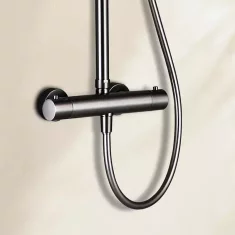 Termostatski tuš steber 118 cm z 25 cm dežno prho, Falcade črna mat