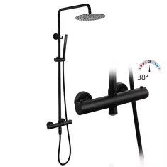 Termostatski tuš steber 118 cm z 25 cm dežno prho, Falcade črna mat