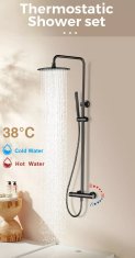 Termostatski tuš steber 118 cm z 25 cm dežno prho, Falcade črna mat