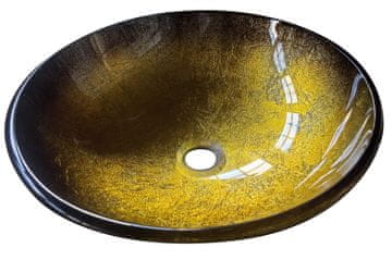 Stekleni umivalnik 42x42x14 cm okrogel, zlat Penia