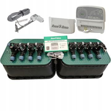 Komplet Rain Bird z 8 postajami: razdelilnik s kompresorjem, RC2, RSDBex, 2 jaška, PE 20