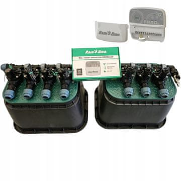 Komplet Rain Bird s 7 postajami: razdelilnik s kompresorjem, RC2, 2 jaška, PE 20