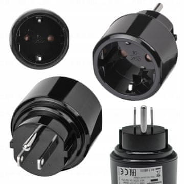 Brennenstuhl Omrežni adapter, evro vtič, ameriški, 15 A, črne barve, plastično ohišje, 250 V