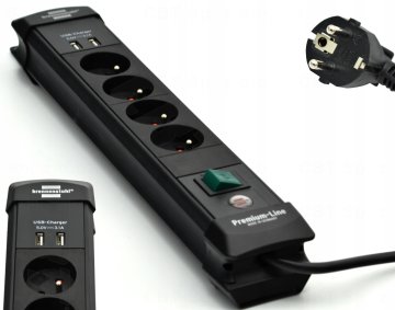 Brennenstuhl Podaljšek 4 vtičnice 1,8 m 2xUSB H05VV-F3G1,5 črne barve Premium-Line