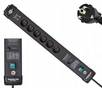 Brennenstuhl Prenapetostna zaščita 60.000A 6 vtičnic 3m z 2 x USB H05VV-F3G1.5 črne barve Premium-Line