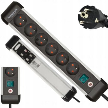 Brennenstuhl Premium-Alu-Line podaljšek 6 vtičnic 3 m H05VV-F 3G1,5 FR/BE