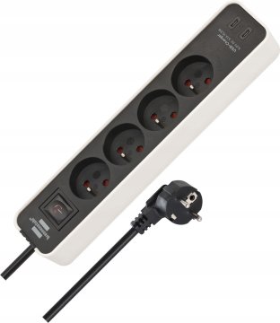 Brennenstuhl Razdelilnik Ecolor s 4 vtičnicami, 2 USB-C vtičnici, 1,5 m, bel in črn