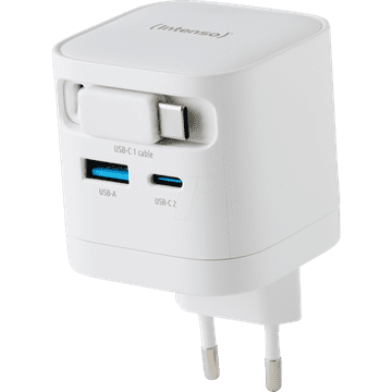 Intenso 65W GaN napajalnik z vgrajenim kablom USB-C, bel