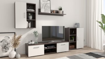 Eli Komplet pohištva za dnevno sobo Ikar, stenska omarica WENGE, BELA, TV KOMODA