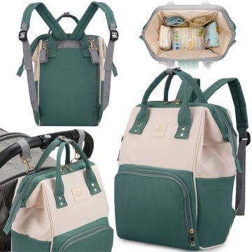 sarcia.eu Peterson Bež-zelen nahrbtnik mommy bag, torba za voziček, organizator za mamo, VEČFUNKCIONALEN, TERMIČEN, PROSTOREN 10,5 L