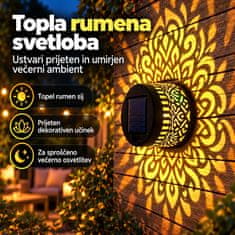 Netscroll Solarna stenska svetilka z dekorativnim mandala vzorcem in IP44 zaščito, OrnaLight, zlatorumena