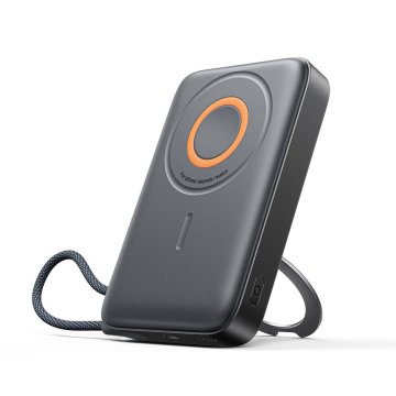 Northix Joyroom 22 5 W MagSafe brezžična prenosna baterija 10000 mAh s stojalom in obročem črna